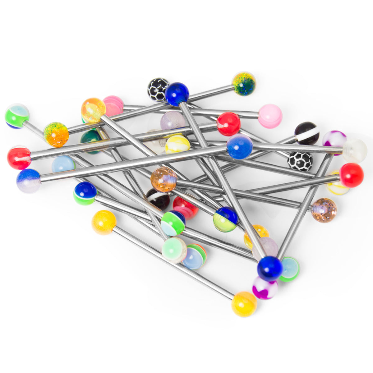 Surgical Steel Industrial Barbells 14G with Acrylic Balls - 20 Pack