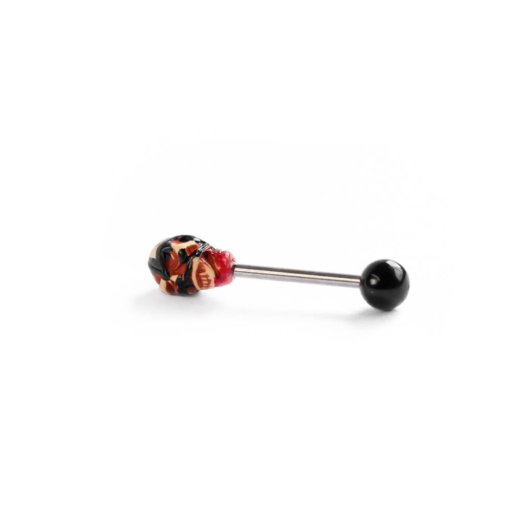 Surgical Steel & Acrylic Straight Barbell with Skull & Black Bead