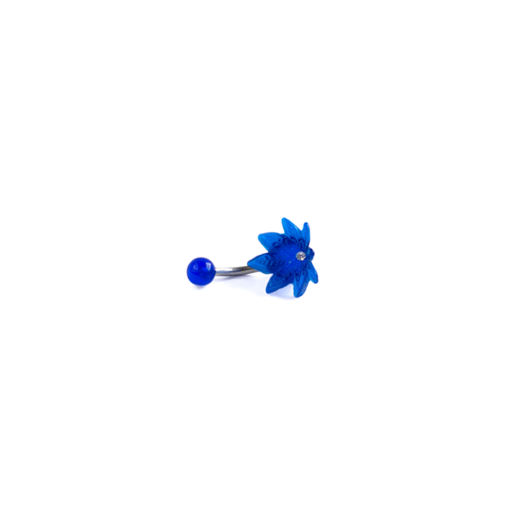 Surgical Steel Blue CZ Pot Leaf Curved Barbell