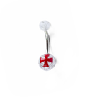 Surgical Steel & Acrylic Glitter Belly Button Ring Red Cross