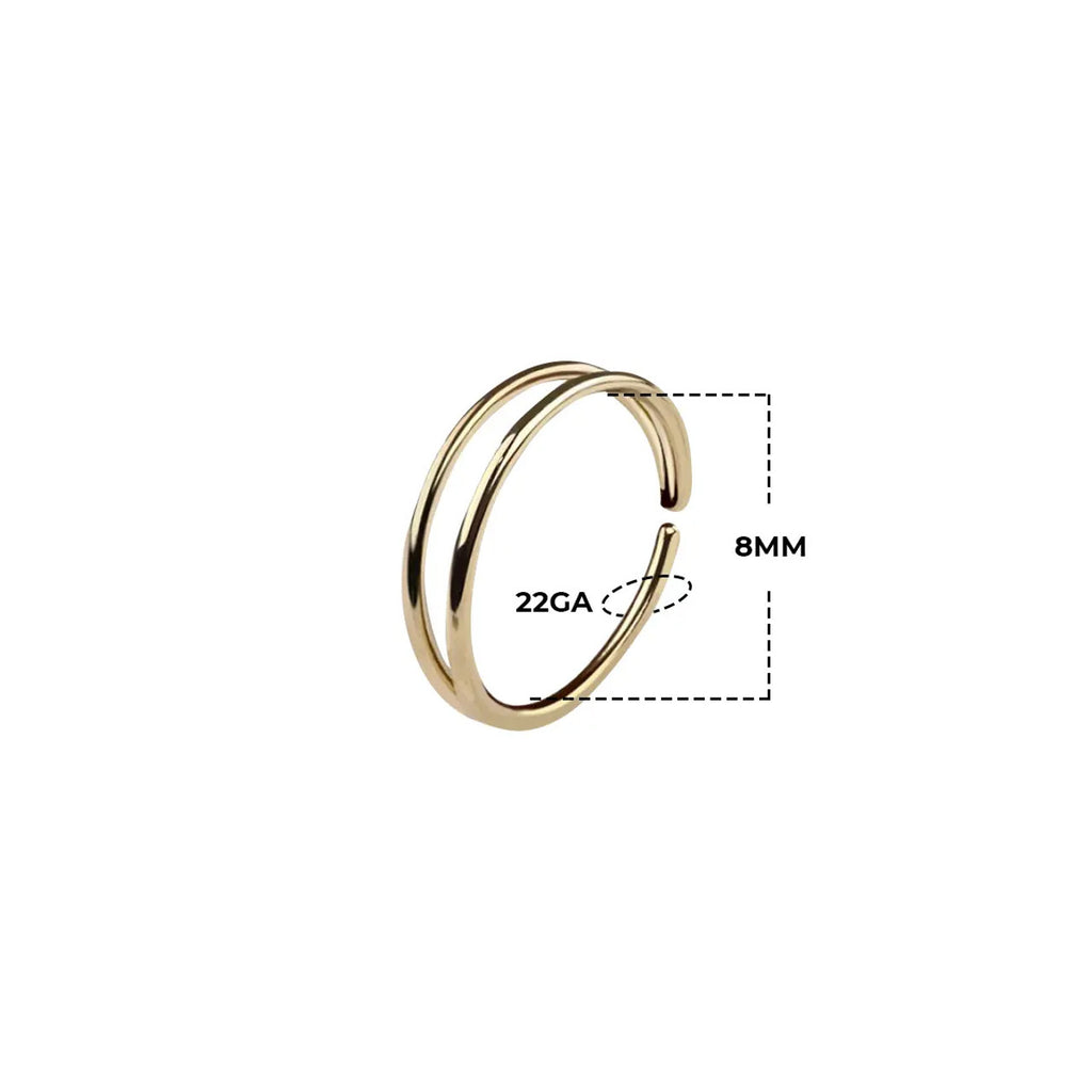 14 Karat Solid Gold Double Hoop Ring 22 Gauge for Single Nose - Kruelty - Photo 4