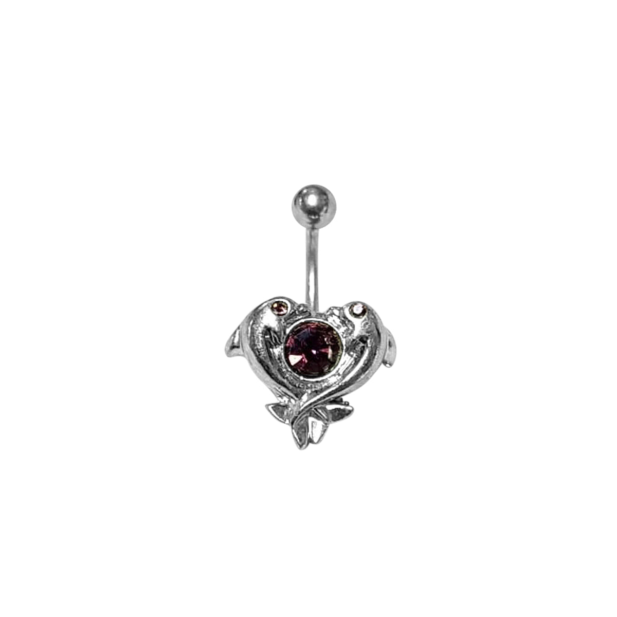Surgical Steel 14 Gauge Dolphin with Purple Heart CZ Belly Ring