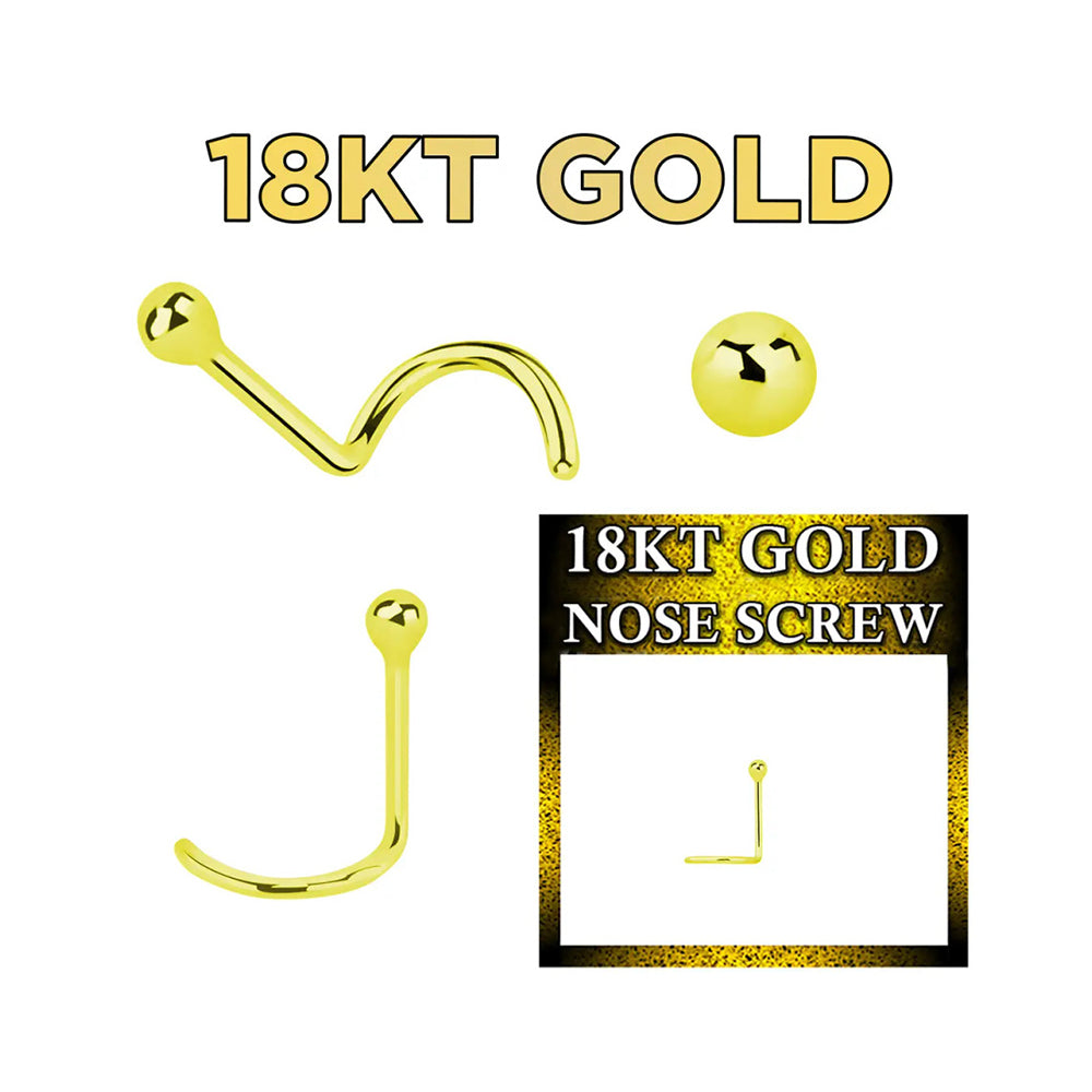 18K Solid Gold 22 Gauge Ball End Nose Screw Stud