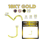 18K Solid Gold 22 Gauge Prong Set CZ Nose Screw Stud