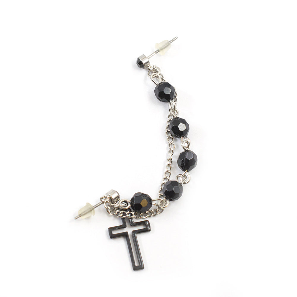 Surgical Steel 22 Gauge Chain Earring with Black CZ Cross - photo 2