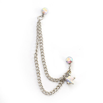 Surgical Steel 22 Gauge Chain Earring with AB CZ Star