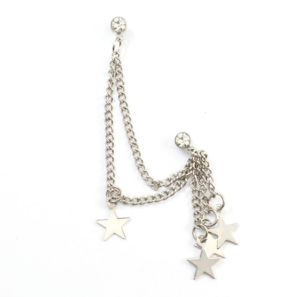 Surgical Steel 22 Gauge Chain Earring with Clear CZ Triple Star