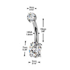 Gold Plated Titanium 14 Gauge Oval CZ Belly Button Ring 10mm