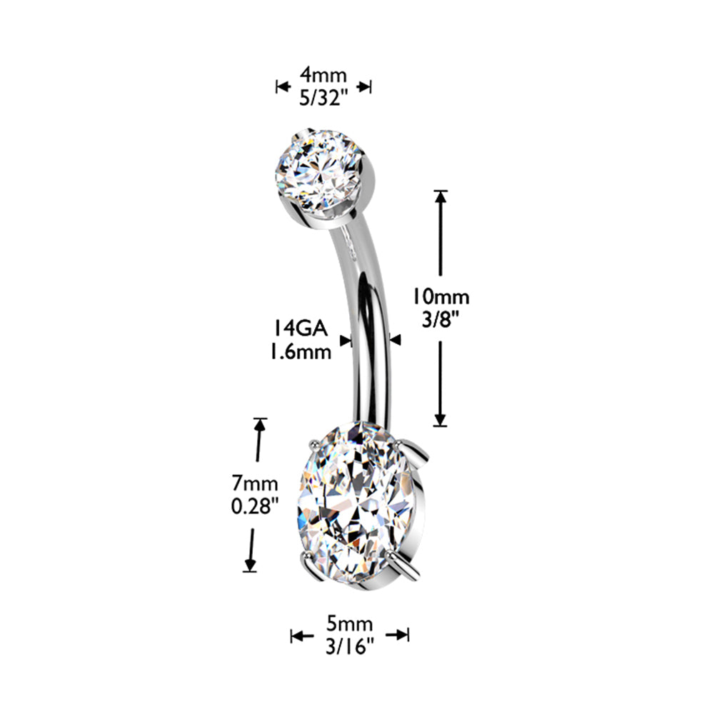 Gold Plated Titanium 14 Gauge Oval CZ Belly Button Ring 10mm