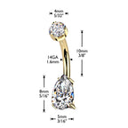 Gold Plated Titanium 14 Gauge Teardrop CZ Belly Button Ring 10mm