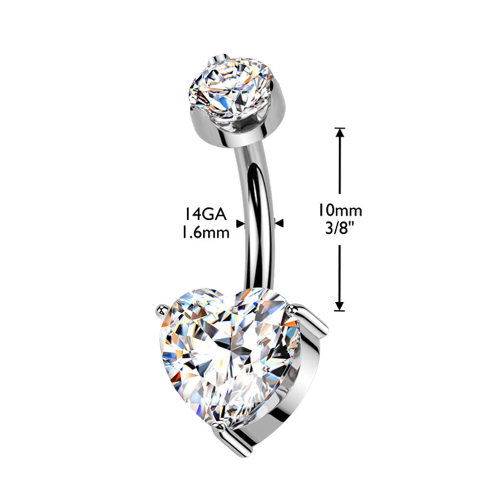 Titanium Belly Ring 14G 10mm with Gold Plated Trinity Heart CZ - photo 2