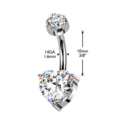 Titanium Belly Ring 14G 10mm with Gold Plated Trinity Heart CZ - photo 2