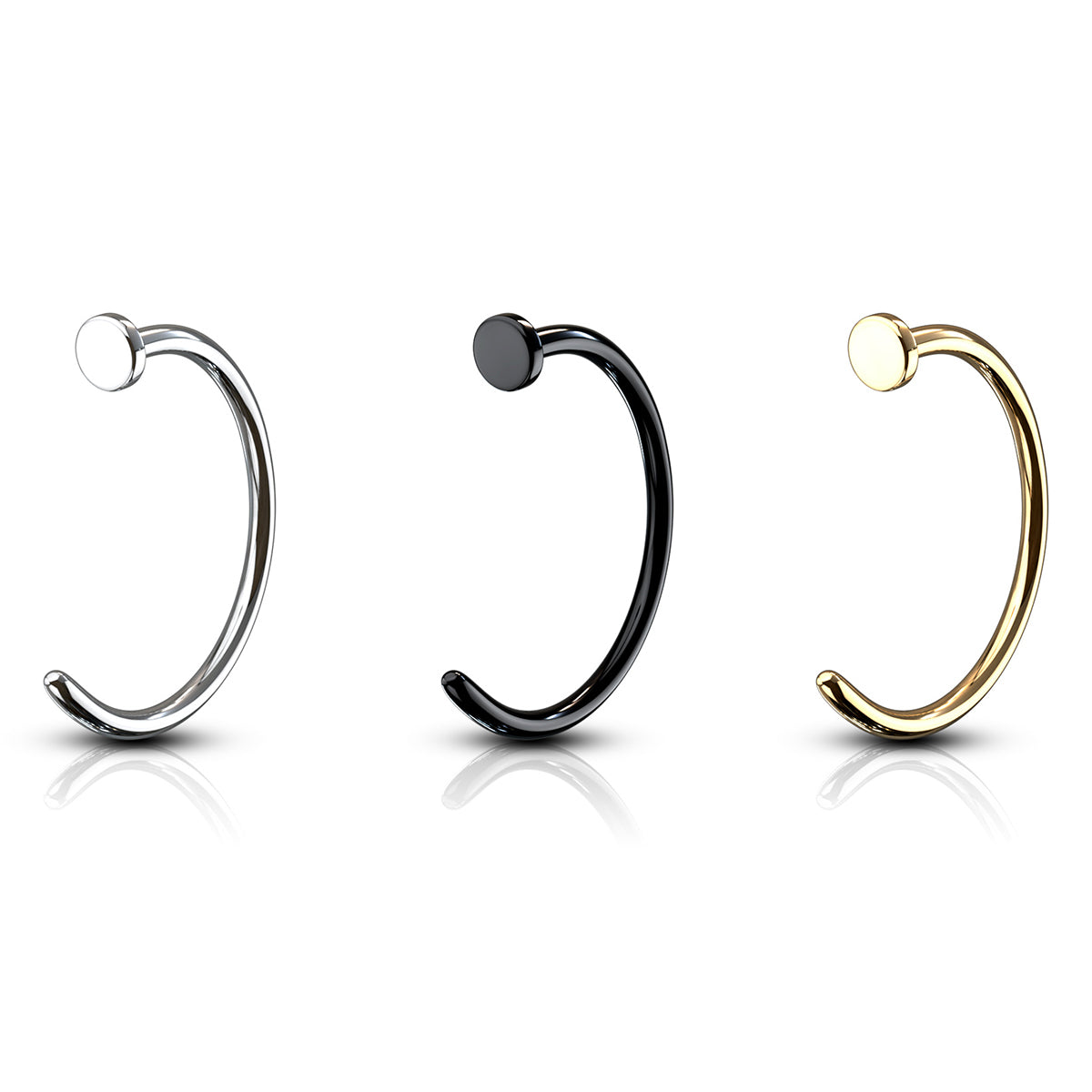 Surgical Steel Nose Hoops 18G or 20G Silver, Black & Gold - 3 Pack