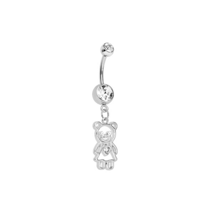 Surgical Steel 14 Gauge Belly Ring with CZ Teddy Bear Dangle - photo 3