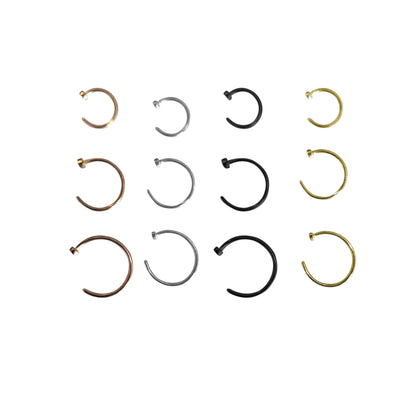 Surgical Steel Nose Hoops 18G or 20G Silver, Black & Gold - 3 Pack - photo 7