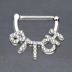 Surgical Steel Hinged Clicker Nipple 14 Gauge CZ Paved Bitch - Pair - Kruelty - Photo 2