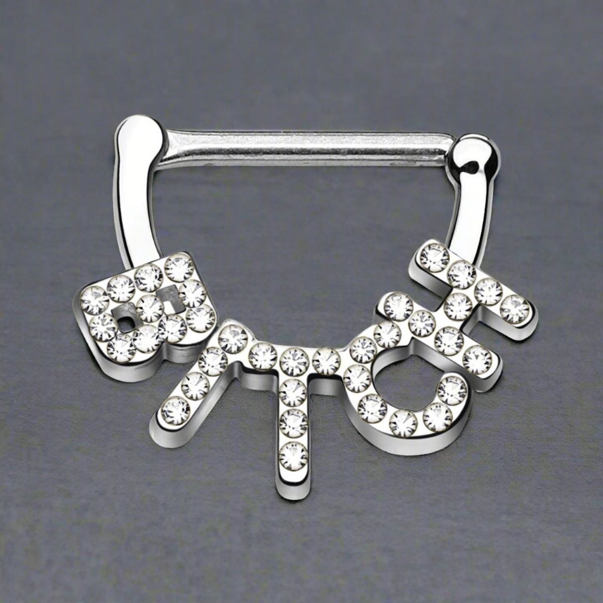 Surgical Steel Hinged Clicker Nipple 14 Gauge CZ Paved Bitch - Pair - Kruelty - Photo 2