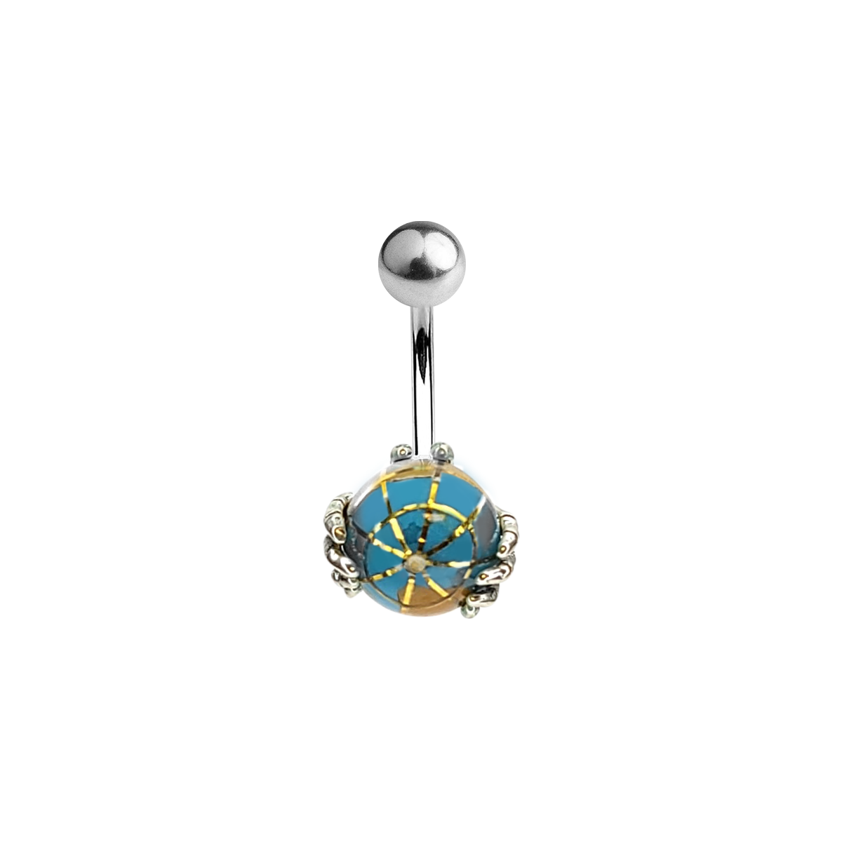 Surgical Steel & .925 Sterling Silver 14G Skeleton Hands Belly Ring