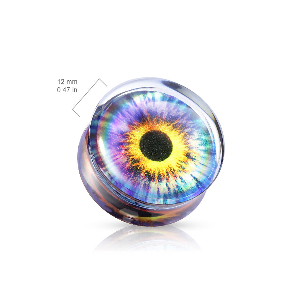Acrylic Purple Eye Print Clear Saddle Fit Ear Plugs - Pair