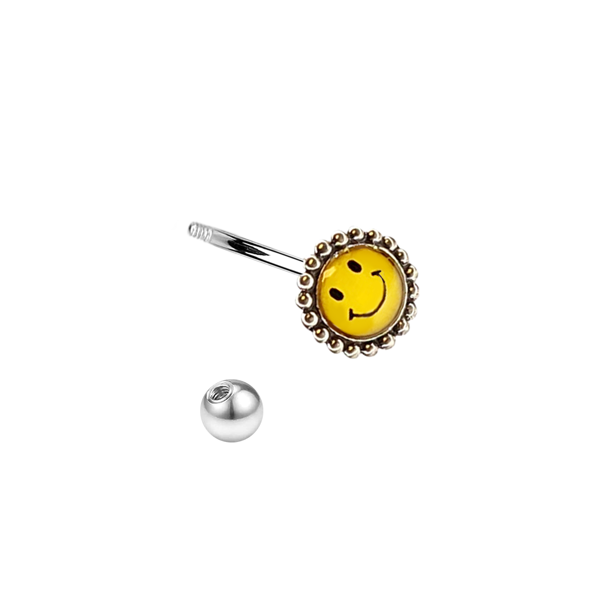 Titanium 14 Gauge Belly Ring with Smiley Face Flower Logo - photo 2