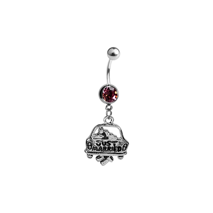 Surgical Steel 14 Gauge Belly Ring with CZ Just Married Dangle - photo 2