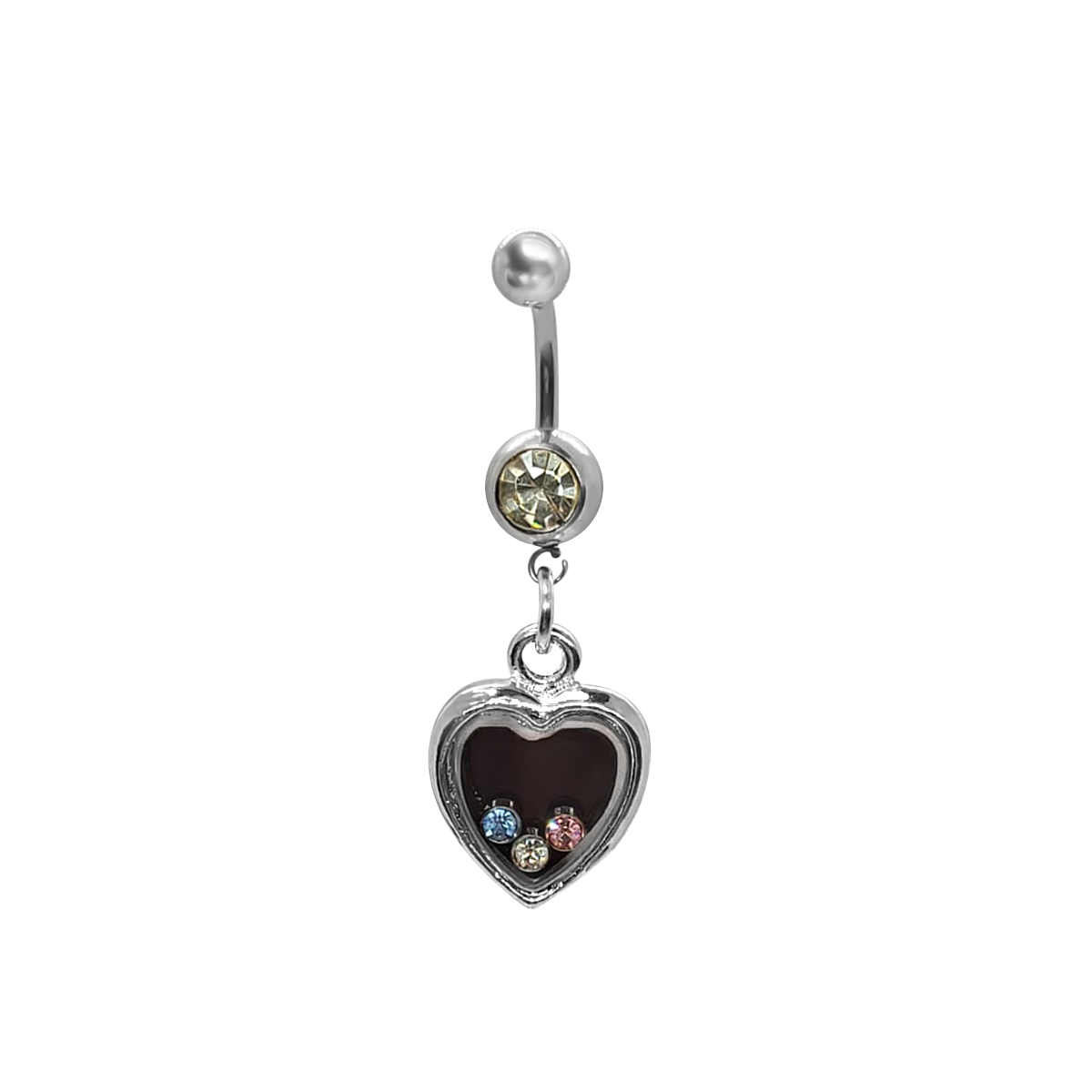 Surgical Steel 14 Gauge Belly Ring with Floating CZ Capsule Dangle - photo 2