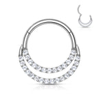 14K Solid Gold Hinged Segment Hoop Front Facing Double Line CZ