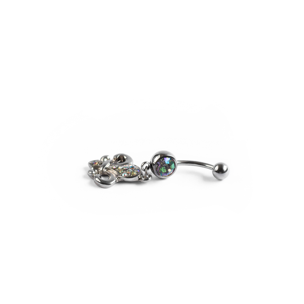 Surgical Steel Fleur De Lis CZ Dangle Belly Button Ring
