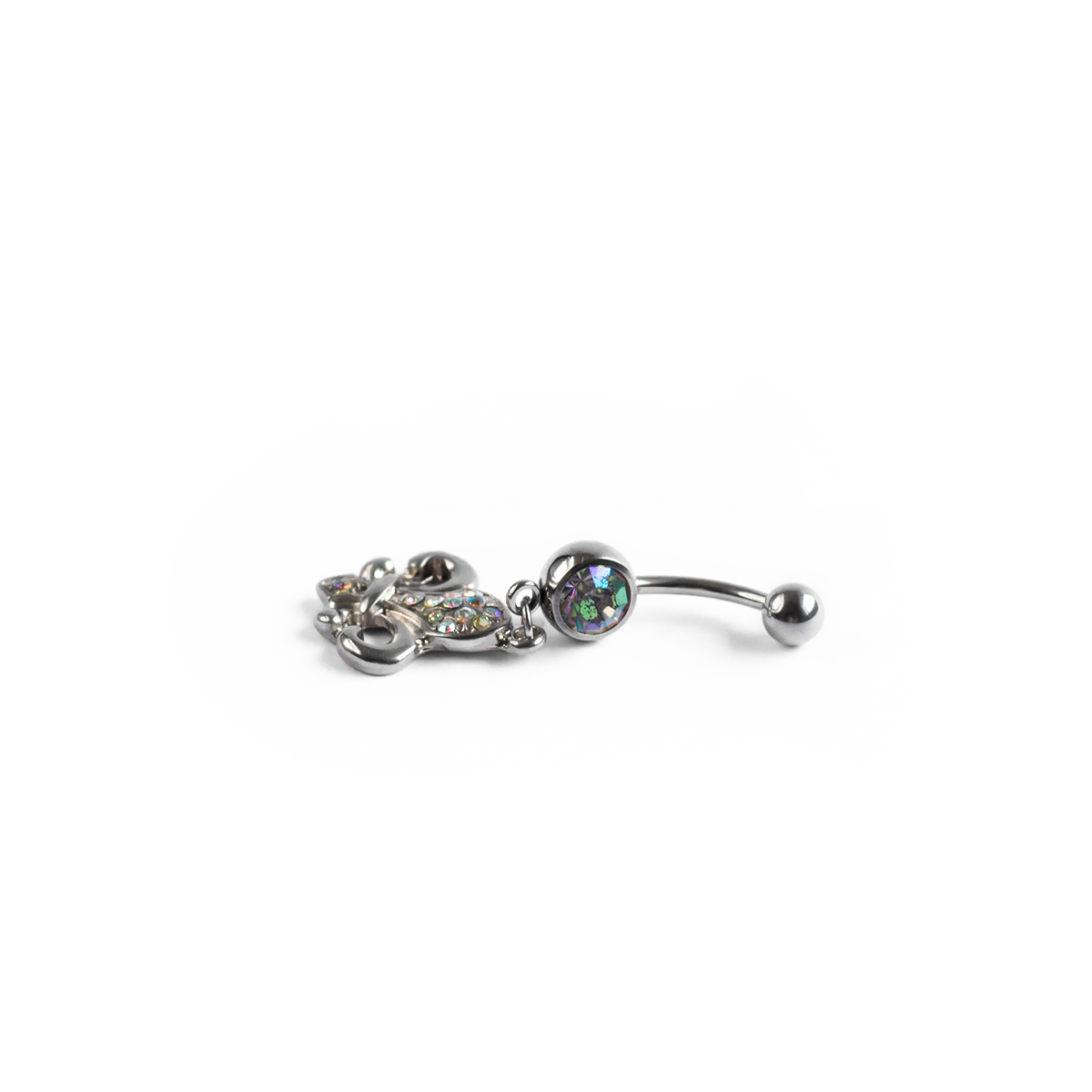 Surgical Steel Fleur De Lis CZ Dangle Belly Button Ring