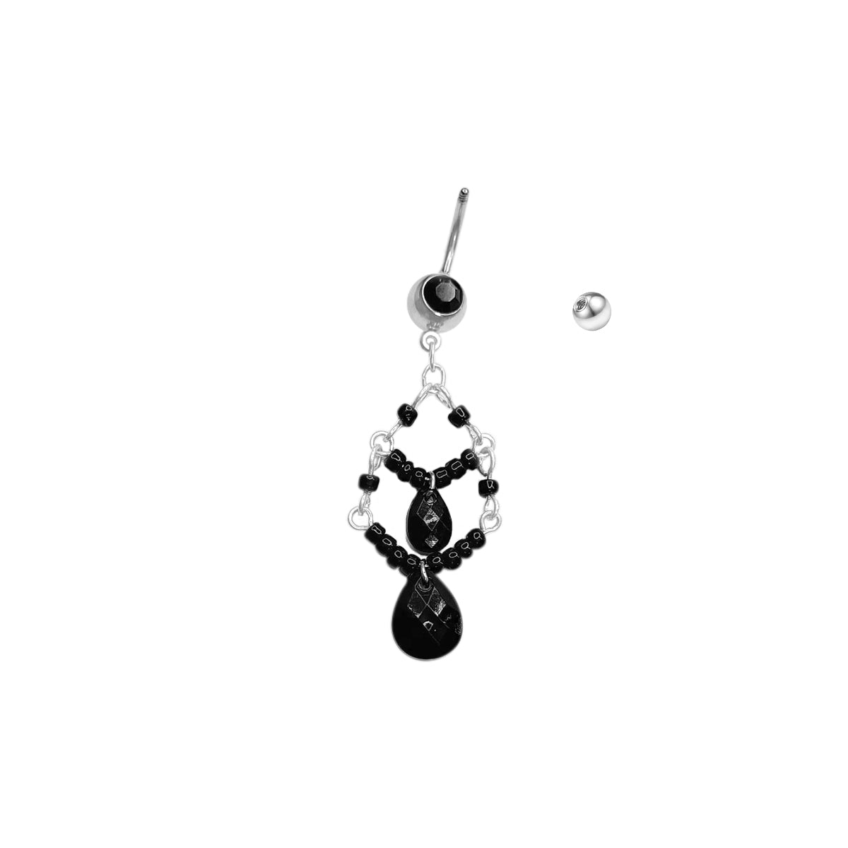 Surgical Steel 14 Gauge Tiered Black Beads Gothic Dangle Belly Ring