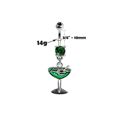 Surgical Steel 14 Gauge Belly Ring with Green Enamel Martini Glass - photo 2