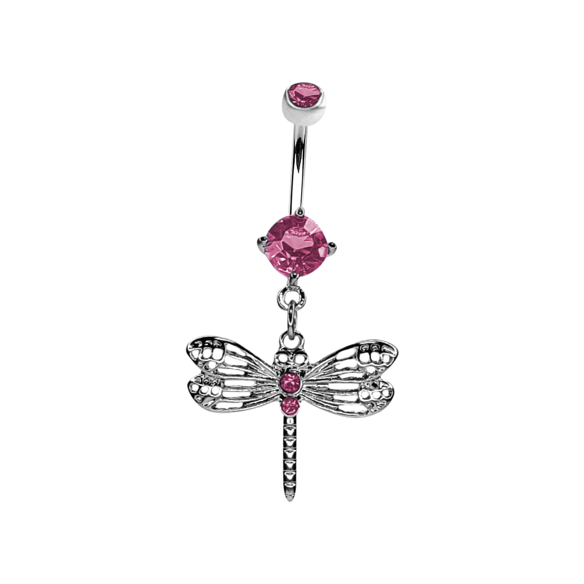 Surgical Steel 14 Gauge Belly Ring with CZ Dragonfly Dangle - photo 2