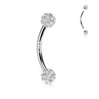 14 Karat Solid Gold Curved Barbell 16 Gauge Eyebrow Gem Paved Ball - Kruelty - Photo 4