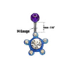 Surgical Steel & Acrylic 14G Flower CZ Belly Navel Rings - 6 Pack
