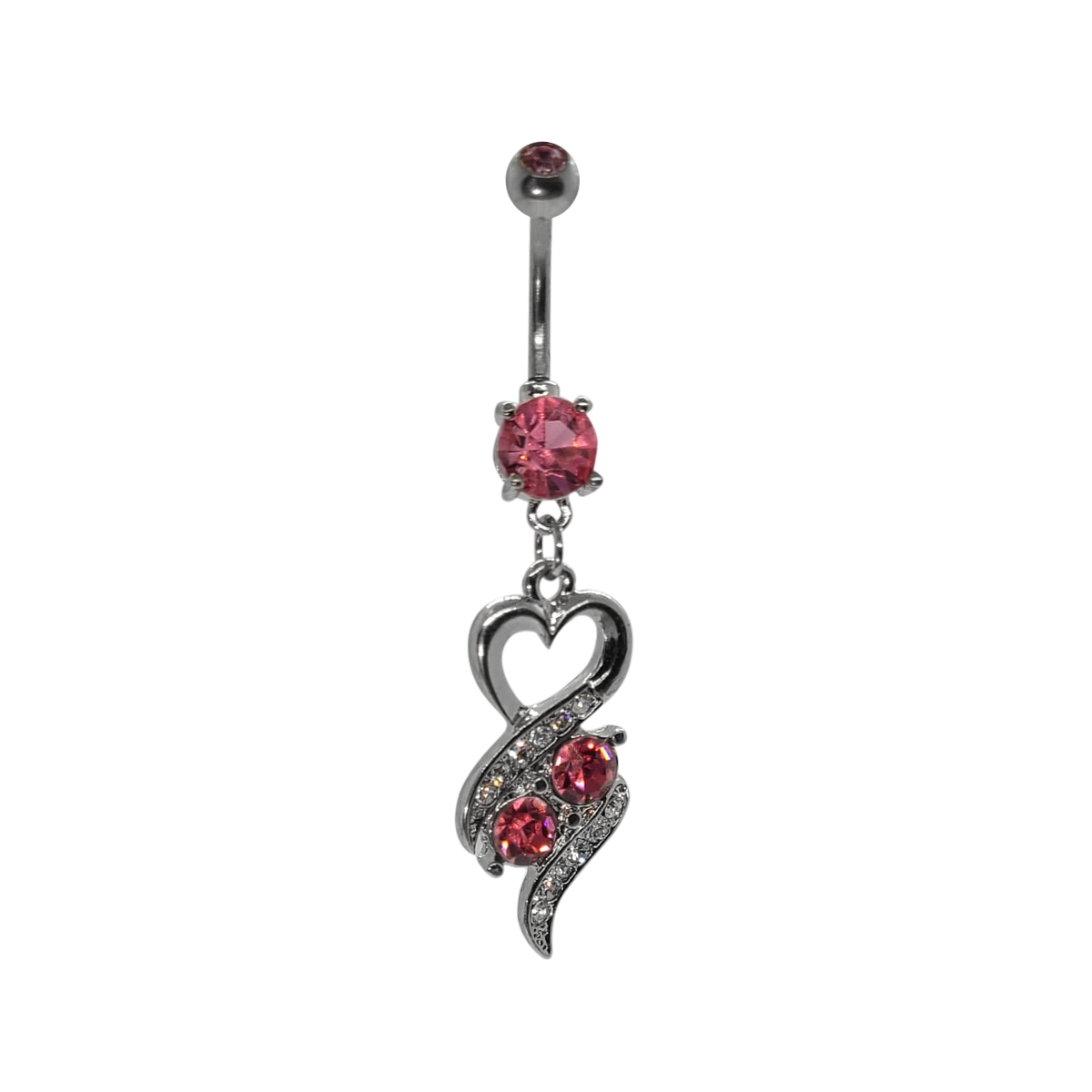 Surgical Steel 14 Gauge Belly Ring with CZ Heart Dangle - photo 3