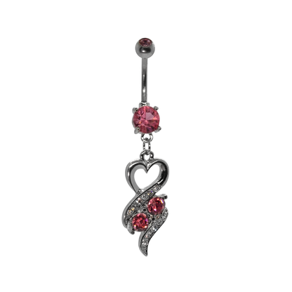 Surgical Steel 14 Gauge Belly Ring with CZ Heart Dangle - photo 3