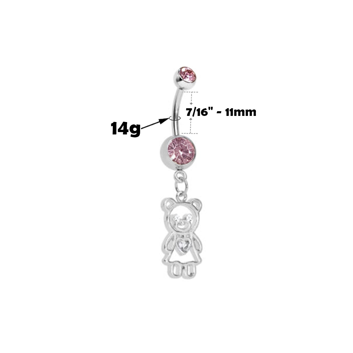 Surgical Steel 14 Gauge Belly Ring with CZ Teddy Bear Dangle - photo 5