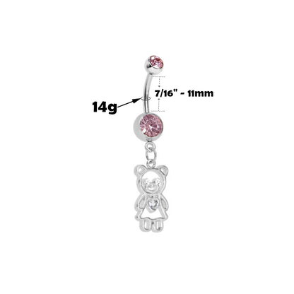 Surgical Steel 14 Gauge Belly Ring with CZ Teddy Bear Dangle - photo 5