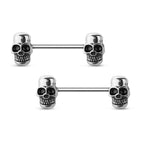 Surgical Steel Straight Barbell Nipple Ring 14 Gauge Skull - Pair - Kruelty - Photo 3