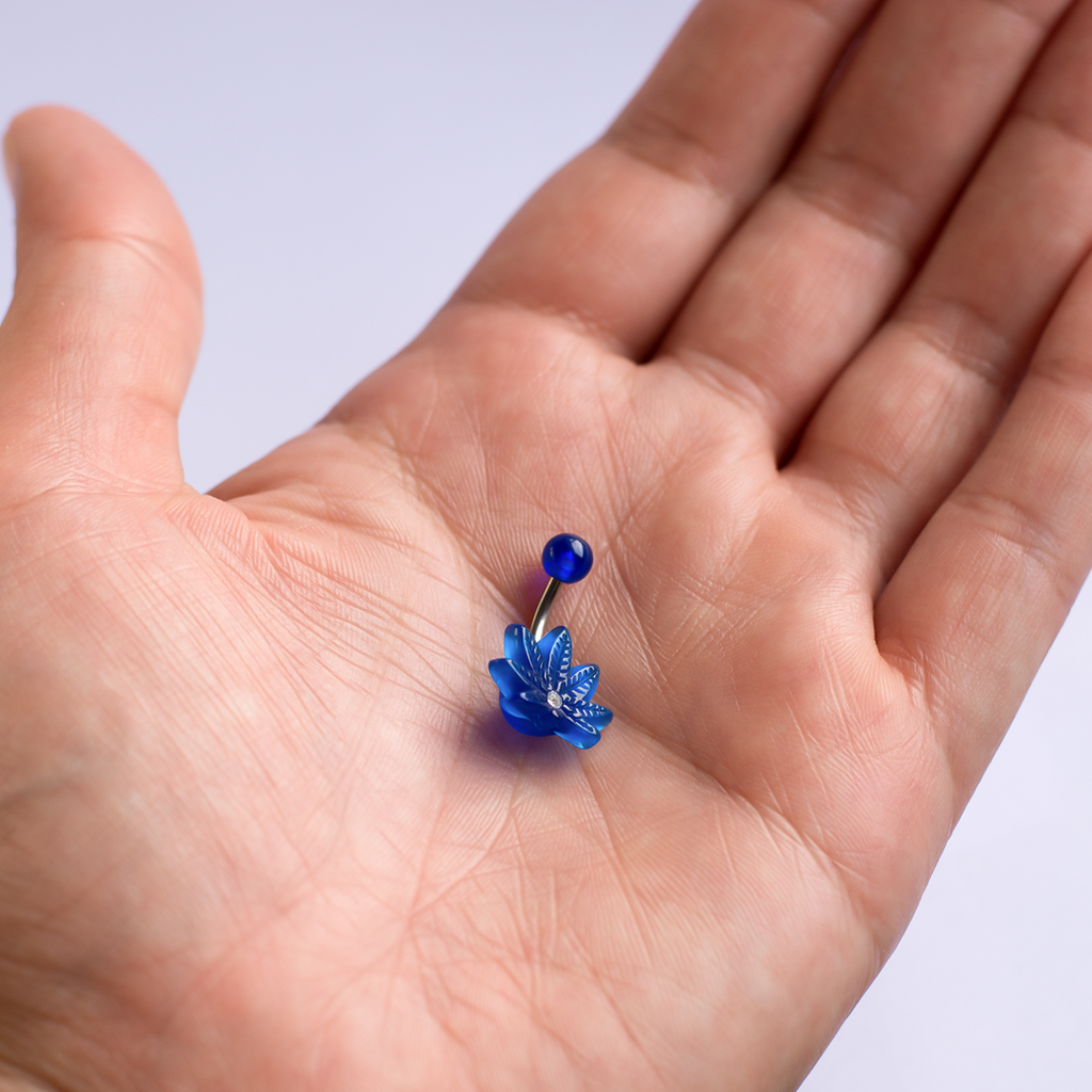 Surgical Steel Blue CZ Pot Leaf Curved Barbell