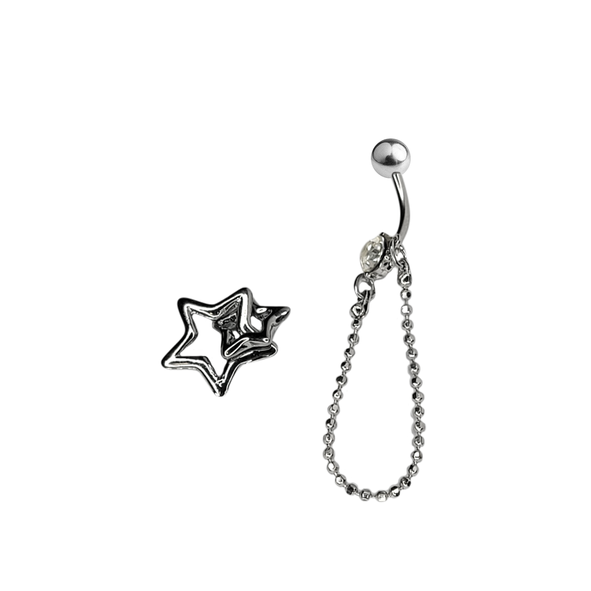 Surgical Steel 14 Gauge Belly Ring with CZ Double Star Chain Dangle - photo 2