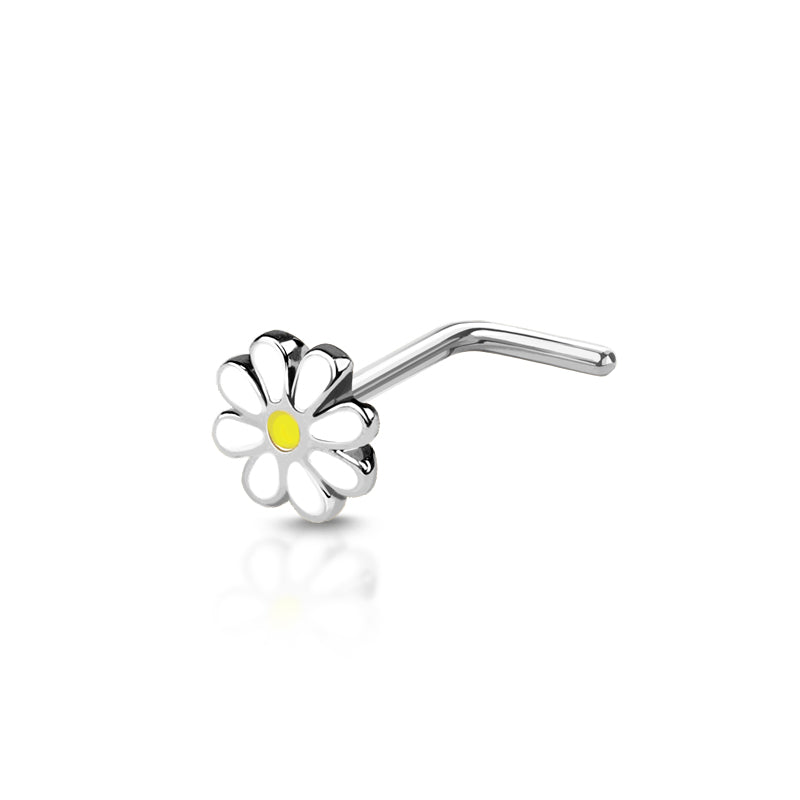 Surgical Steel 20 Gauge L Shape Nose Ring with Dainty Daisy - photo 2