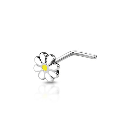 Surgical Steel 20 Gauge L Shape Nose Ring with Dainty Daisy - photo 2