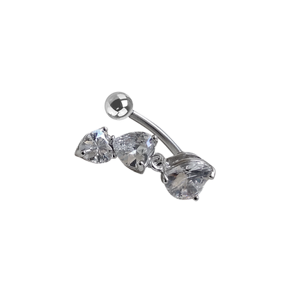 Surgical Steel 14 Gauge Belly Button Ring & Triple Heart CZ Top Dangle
