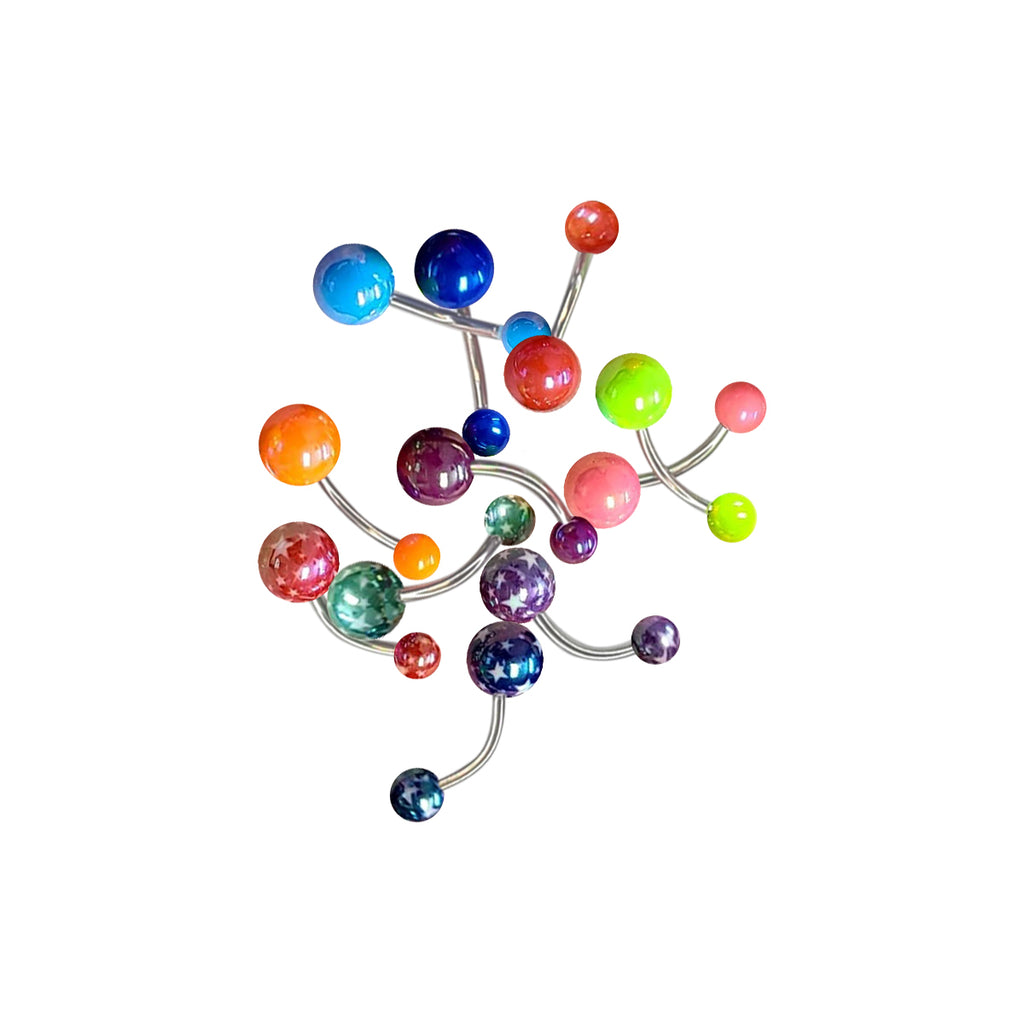 Surgical Steel & Acrylic 14G Metallic Pearlescent Belly Rings - 6 Pack