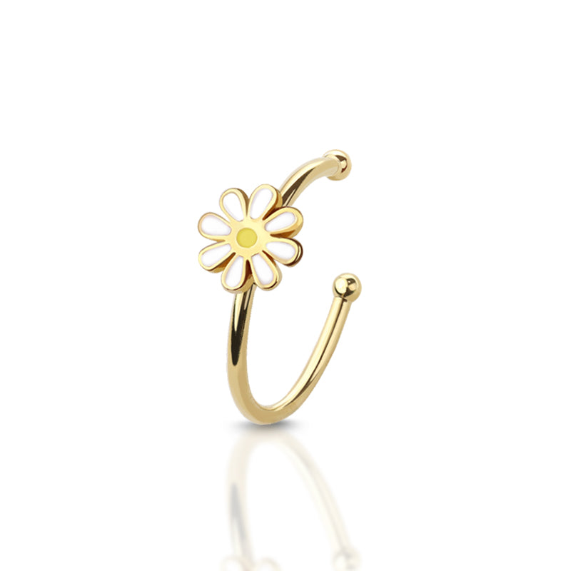 Surgical Steel 20 Gauge Nose Hoop with Dainty Daisy
