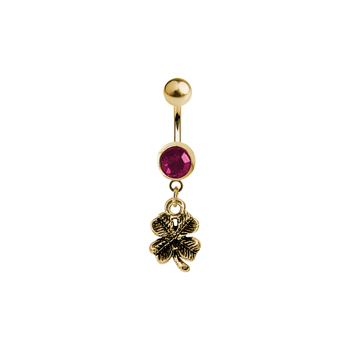 Surgical Steel 14 Gauge Belly Ring with CZ Four Leaf Clover Dangle - photo 2