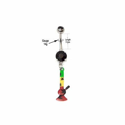 Surgical Steel 14 Gauge Belly Ring with Rasta Bong - photo 3