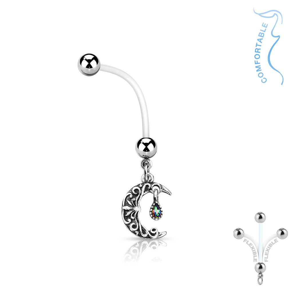 BioFlex 14 Gauge Pregnancy Belly Ring with Crescent Moon - photo 2