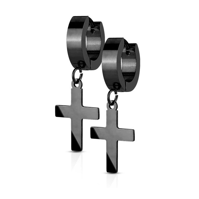 Surgical Steel Hinged Hoop Earring 18 Gauge with Cross Dangle - Pair - Kruelty - Photo 4